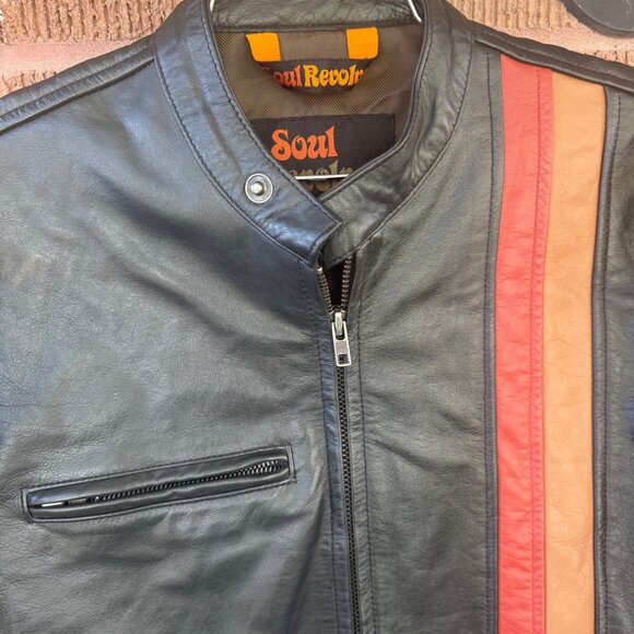 Soul Revolver Mens Leather Jacket With Stripes - Size M - Picture 5 of 10